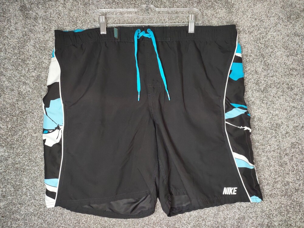 Nike Swim Trunks Mens Large Mesh Lined Blue Boardshorts Built-in Brief Dri Fit